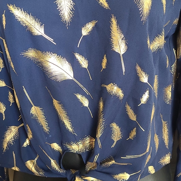 Navy Blue & Gold Tie Front Top - Picture 2 of 3